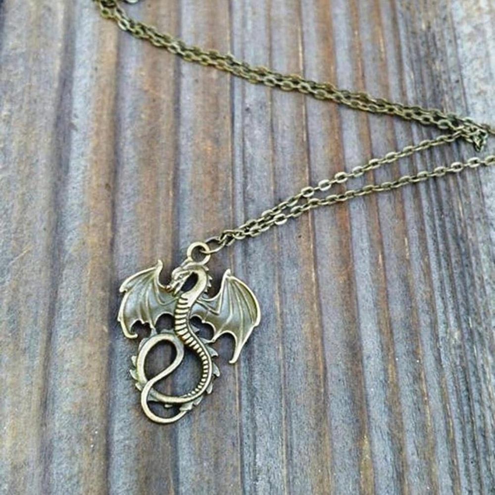 Antique Bronze Tone Dragon Necklace